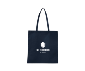 Sac fourre-tout bleu marine avec le logo Citadins UQAM blanc au centre.